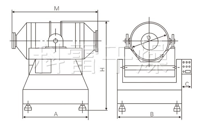 二维运动混合机结构示意图 二维运动混合机结构示意图